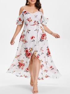 Abito Lungo Estivo Stampato Taglie Forti per <span class=keywords><strong>Donne</strong></span> Curvy, Vestito Floreale Plus Size con Spalle Scoperte - Product Image 5