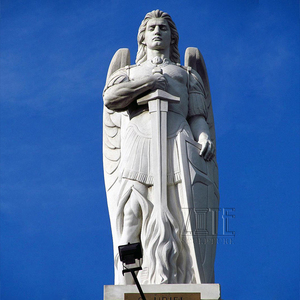 Estatua de Ángel de la guarda masculina de piedra de mármol blanco de tamaño real para jardín al aire libre