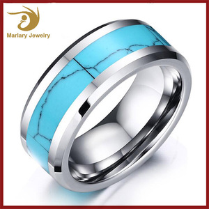 Alianzas de Boda de Tungsteno de la manera Anillos de Tungsteno Anillo Embutido de la Turquesa Joyería - Product Image 1