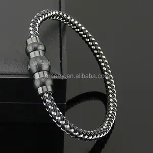 Pulsera magnética de cuero chapado en oro para hombre, brazalete de acero inoxidable, energía saludable, moda