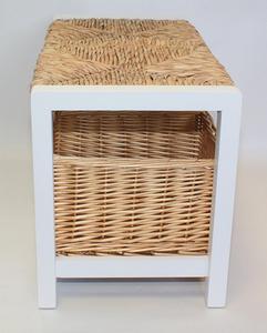 White Two Seater <strong>Wooden</strong> <strong>Storage</strong> <strong>Bench</strong> With Wicker Baskets and Seating - Product Image 4