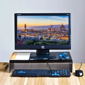 Black Acrylic Monitor/TV Stand Computer Screen Riser with Keyboard Storage