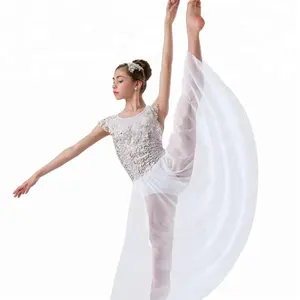 Bonito adultos mulheres branco longo vestido da dança lírico brilhante lantejoula elegante traje de dança do desempenho do estágio desgaste da dança