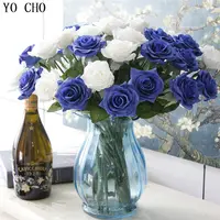 סיטונאי מלאכותי משי פרחי רוז חתונה עיצוב הבית עלה אהבה מתנה טבעי כחול עלה פרח בודד