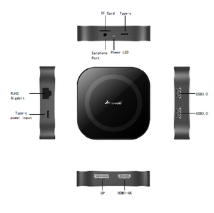 9in1 đầy đủ chức năng chuyển loại C HUB USB 3.0 HD & Mi dp kép 4K với âm thanh & lan hợp kim nhôm kim loại Hub trong kho - Product Image 2