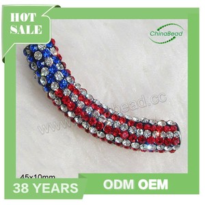 granos del rhinestone de tubos, perlas, diamantes de imitación de la bandera americana tubo curvado, perlas de tubo curvado - Product Image 1