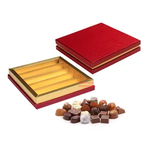 Luxus geschenk verpackung box für pralinen fancy red schokolade box karton mit ihrem logo und glod teiler