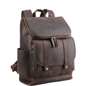 TIDING Custom Retro Style <strong>Brown</strong> Laptop Bagpack Knapsack Travelling Genuine Leather <strong>Backpack</strong> for Men - Product Image 2