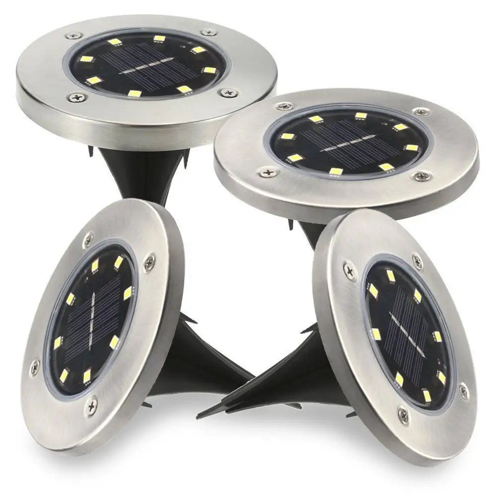 8 LEDソーラーパワーパスLEDライトラウンドディスクライト防水屋外地下ガーデンランプ
