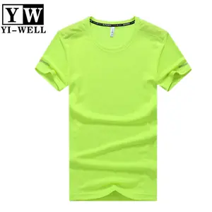 Özel baskı şirketi logosu hızlı kuru üniforma örgü kumaş neon yeşil t shirt