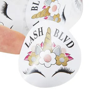 Non Removable eyelash package Paper Logo custom Round sticker labels