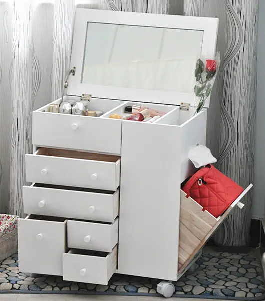 Hot selling durable multifunctional locker desk with roller foldable mirror dressing table