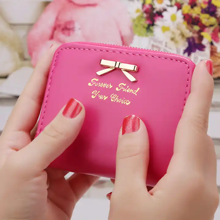 2023 New Design Women Small Zipper Wallet Bow Mini Credit Card