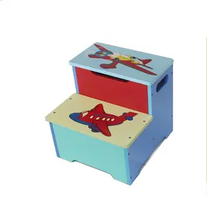 Children Cute cartoon patterns furniture wooden kids step stool with storage