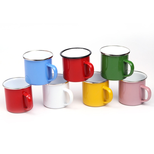 Vente en gros de tasses en métal émaillé pour le camping, avec impression de logo <span class=keywords><strong>personnalisé</strong></span>, bord roulé, 12 oz, blanches, pour café et bière - Product Image 4