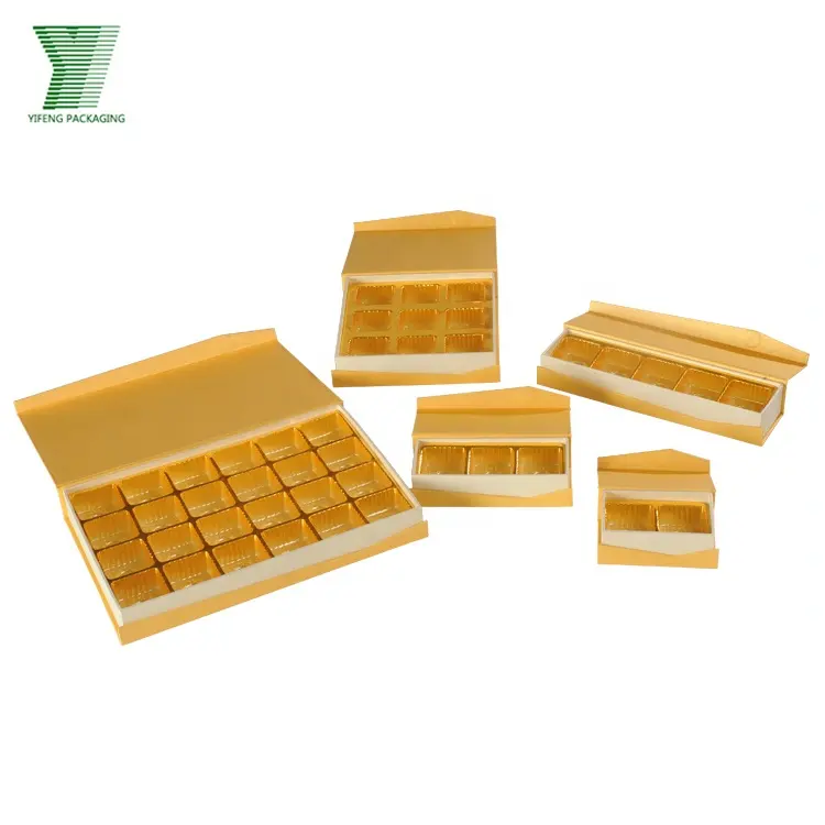 थोक कस्टम मुद्रित लक्जरी नई डिजाइन सोने गत्ता बक्से चॉकलेट पैकेजिंग बॉक्स के साथ प्लास्टिक ट्रे