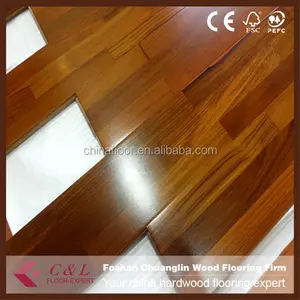 Glossy three strips Teak Wood Parquet