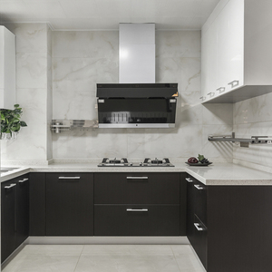 Mobile Base da Cucina in Compensato Melaminico Nero con <span class=keywords><strong>Pensili</strong></span> <span class=keywords><strong>Bianchi</strong></span> - Product Image 1