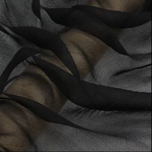 Howmay crinkle georgette silk fabric for clothing 5m/m 55"cm 140cm 100% pure silk fabric black transparent for scarf dress