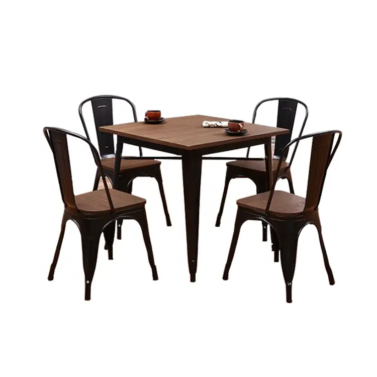 Foshan factory vintage metal industrial restaurants dining table and chair