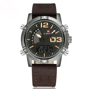 Naviforce relógio de pulso com pulseira de couro, relógio masculino de pulso resistente à água de alta qualidade com movimento japonês, WJ-5936