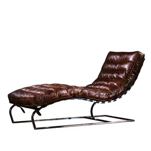 Hakiki deri kolsuz şezlong antika sıkıntılı deri dikiş recliner sandalye oturma odası yatak odası şezlong
