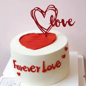 Yeni mutlu sevgililer günü kek Topper aşk kalp kırmızı akrilik Cupcake Topper düğün sevgililer yıldönümü kek süslemeleri