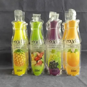 Saco de suco em forma de garrafa 200ml, selo térmico personalizado, saco de suco de plástico para garrafa de 250ml