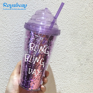 Vaso de plástico reciclado para niños con pajita, vaso brillante de purpurina de promoción, taza de <span class=keywords><strong>agua</strong></span> de confeti - Product Image 1