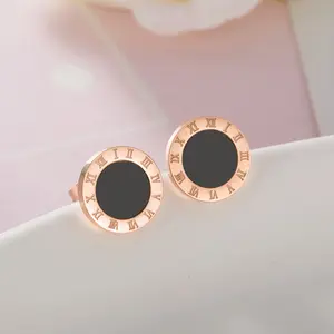 Wholesale High Quality Roman Numeral Hiphop Earring Rose Gold Stainless Steel Beautiful Digital Stud Earrings