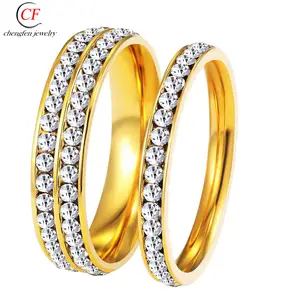 सरल दौर डिजाइन दो पंक्तियों के लिए हीरे की अंगूठी 18K सोने पुरुषों फैशन सगाई बैंड या अंगूठियां सादे
