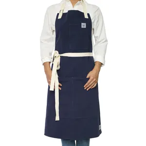 Changrong avental de cozinha unissex, peso leve azul personalizado, 100% algodão, comprimento total, avental