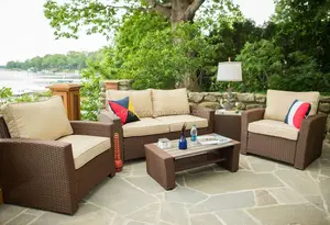 5 pc imitación madera de diseño superior jardín sofá de mimbre viro conversación muebles de exterior americana