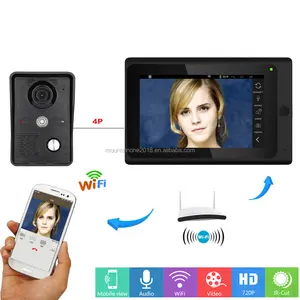 7 inch Wireless/Wired Wifi IP Video Door Phone Bel Intercom Entry System dengan Kabel Kamera 1000TVL Night Vision, dukungan Remo