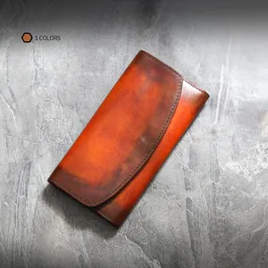 Best Real Men Vegetable Tanned Cow Leather Long Clutch Wallet Hand Bag Purse 5083