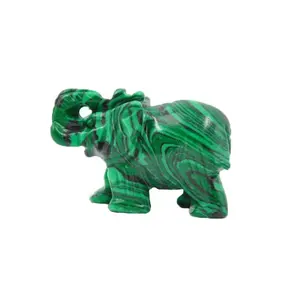 Malachite Crystal Hand Carved Animal Elephant Statue Craft