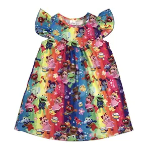 Conjunto de roupa infantil de 2019, roupas de algodão sem mangas para bebês com estampa de desenhos animados, vestido para meninas