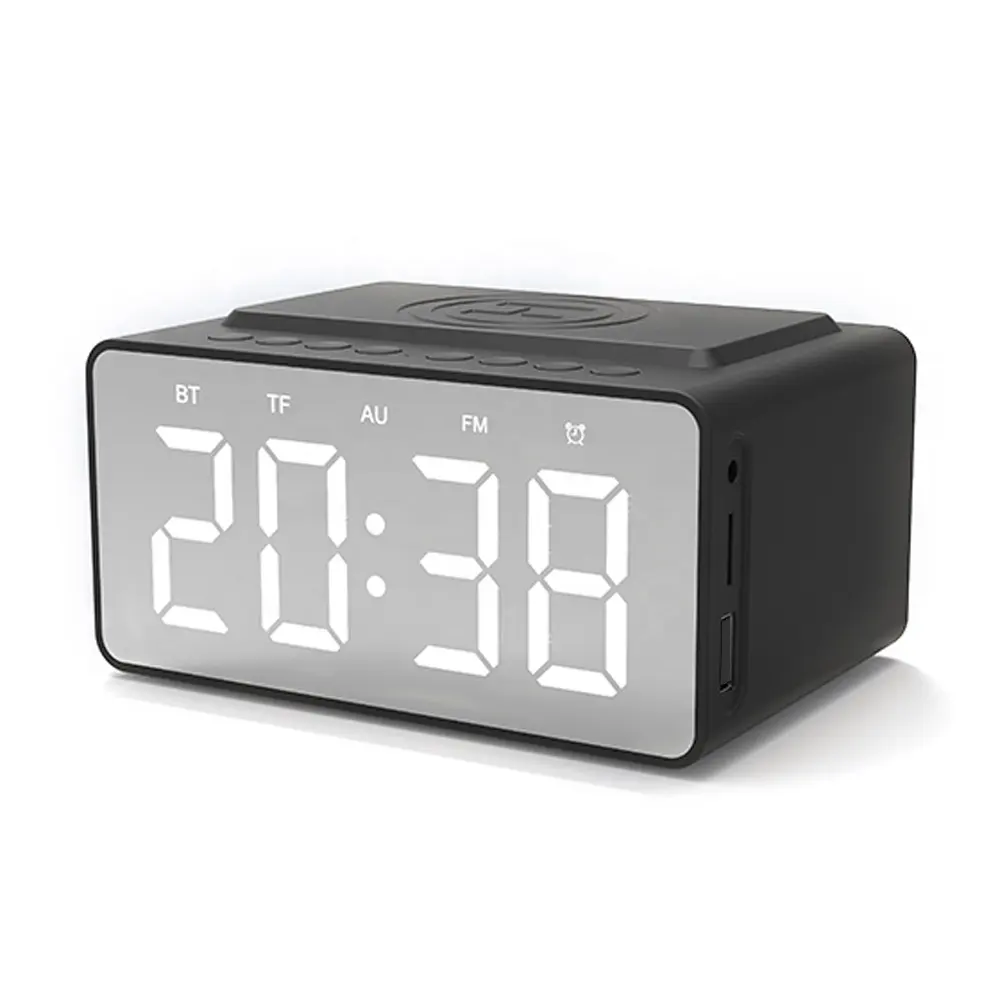 Wireless Charging Alarm Clock FM Radio Bluetooths Speaker with Microphone