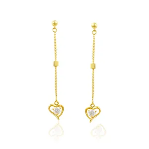 xuping jewelry 24k gold long heart-shaped female zircon earrings, fashion cheap earrings