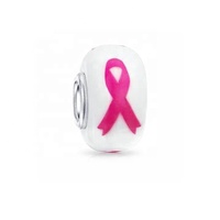 Breloque en verre pour bracelet européen, 1 pièce, ruban rose de survie, écante de Cancer, perles en verre, breloque