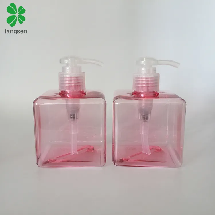 لون وردي شفاف PETG البلاستيك 250 مللي 8oz مربع غسول زجاجة مضخة حاوية للشامبو ، جل الاستحمام ، بلسم الشعر