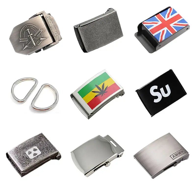 Custom Printed Logo Iron Metal Flip Top Canvas Belt Buckle