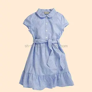 Haute qualité bleu vichy robe filles vichy robes, uniforme scolaire fantaisie robe