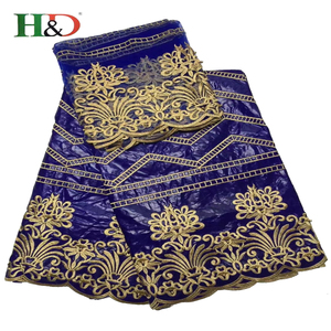 H & D caliente 5 + 2 7 yardshigh calidad precio de fábrica brocado Bazin tela africana con encaje - Product Image 1