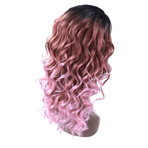 Japanese fiber three tone color 1b pink C side part curly lace front <strong>wig</strong> - Product Image 1