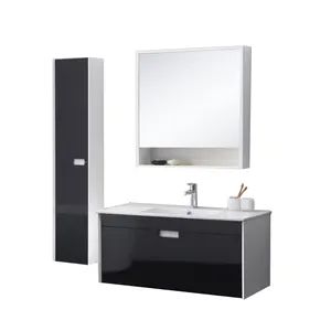 אמבטיה חדר אגן ROYO שחור לבן MDF עץ ארון מראה יהירות עם צד ארון