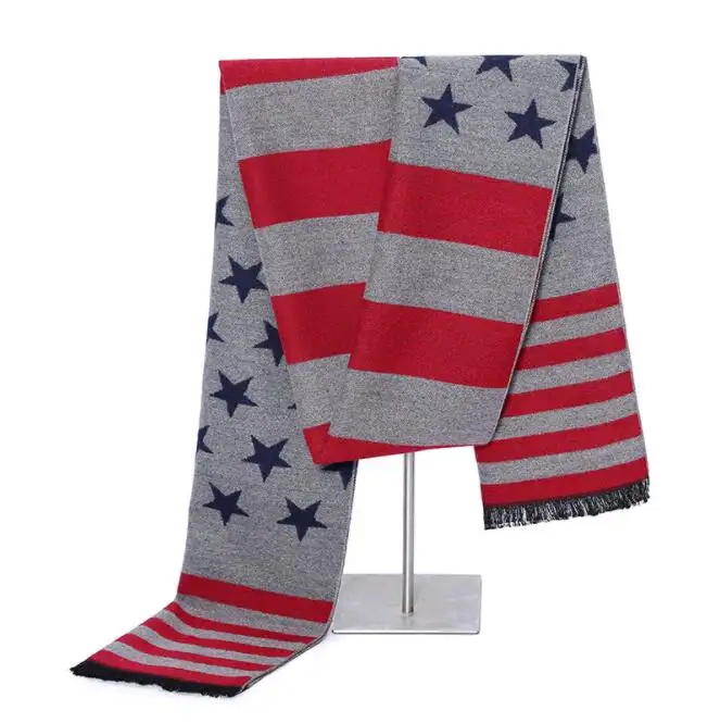 Минимальный заказ 300, индивидуальный дизайн, зимний теплый жаккардовый мужской шарф с американским флагом, оптовая продажа