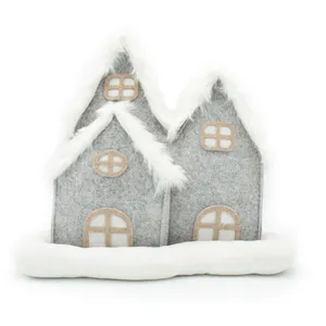 Custom Xmas home winter felt decor indoor mall decoration plush roof Christmas house village ornament