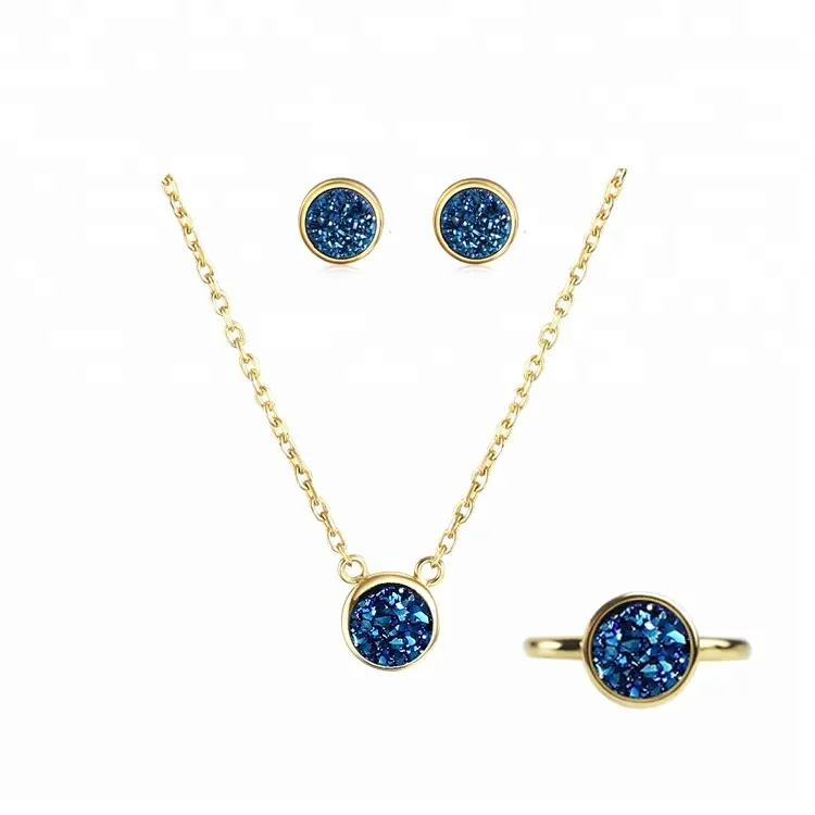 Elegant Beautiful Design Jewelry 925 Sterling Silver Ring Necklace Earring Bracelet Druzy Wedding Jewelry Set