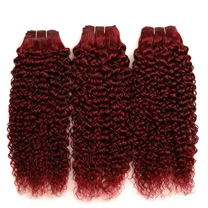 Bundel Merah Anggur 99J Rambut Manusia Keriting Ikal 3 Bundel Rambut Keriting India Bundel Tebal Jalinan Rambut